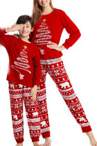 Vermelho Casual Estampa Árvore de Natal Patchwork Pijamas de Dia de Natal