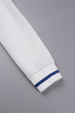 Azul Casual Carta Patchwork Fivela O Neck Outerwear