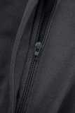 Calça Casual Cinza Escuro Sólida Patchwork Skinny Cintura Alta Convencional Cor Sólida