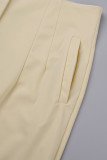 Pantalones blancos informales de parches lisos ajustados de cintura alta convencionales de color sólido