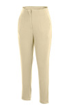 Pantalones blancos informales de parches lisos ajustados de cintura alta convencionales de color sólido