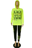 Yellow Casual Letter Print Basic Hooded Collar Long Sleeve Two Pieces