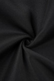 Zwarte casual bovenkleding met patchwork-gesp en O-hals
