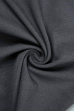Gris oscuro Casual Patchwork liso Flaco Cintura alta Convencional Color sólido Pantalones