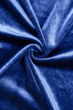 Bleu Sexy Formelle Patchwork Paillettes Dos Nu Fente Bretelles Robe De Soirée Robes