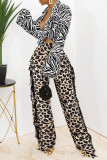Leopardo estampa rua leopardo camuflagem estampa borla patchwork reto cintura alta reta estampa completa