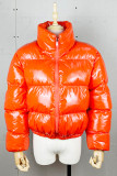 Tangerine Sexy Solid Patchwork Zipper O Neck Outerwear