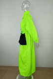 Зеленая повседневная однотонная лоскутная верхняя одежда с карманами и пуговицами на молнии с отложным воротником