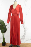 Красные элегантные однотонные лоскутные платья с поясом, прямые платья