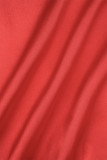 Rote, elegante, solide Patchwork-Kleider mit geradem Gürtel