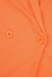 Abiti eleganti da abito con scollo a V patchwork patchwork tinta unita casual arancione