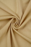 Kaki casual gestreept patchwork frenulum V-hals lange mouwen grote maten jurken