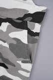 Zwarte casual camouflageprint bandage patchwork knopen normale hoge taille volledige printbroek