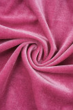Colletto con cappuccio a maniche lunghe con cerniera lampo casual solido rosso rosa due pezzi
