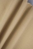 Kaki casual effen patchworkknopen met riem, normale hoge taille, potlood, effen kleur