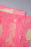 Розовый сексуальный принт в стиле пэчворк из эластичной кромки на тонких бретельках без рукавов из двух частей