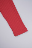 Roter beiläufiger fester Patchwork-V-Ausschnitt mit langen Ärmeln, zweiteilig