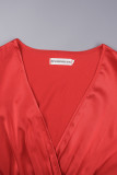 赤いエレガントな固体パッチワーク ベルト付きストレート ドレス
