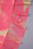 Roze sexy print patchwork vezelige zelfkant spaghettibandje mouwloos twee stukken