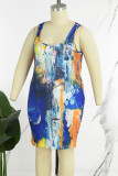 Farbe, lässig, nicht positionierend, bedrucktes Batik-Westenkleid mit U-Ausschnitt und Kleider in Übergröße