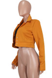 Caramel Colour Street Solid Patchwork Draw String Buttons Turndown Collar Outerwear
