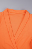 Оранжевый повседневный однотонный рваный бандажный костюм в стиле пэчворк с V-образным вырезом, платья, платья