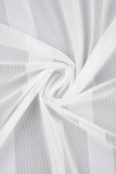 Vestidos brancos sexy patchwork transparentes com gola aberta e manga comprida