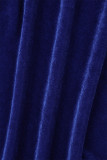 Blu Casual Solido Patchwork Cinghie incrociate Cerniera O Collo Manica lunga Due pezzi