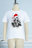 Weiße Street-Print-T-Shirts mit O-Ausschnitt und Totenkopf-Patchwork