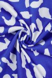 Bleu blanc imprimé rue Tie Dye Patchwork col rond manches longues deux pièces (sans ceinture)