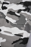 Bas noir décontracté imprimé Camouflage, boutons Patchwork, taille haute, imprimé complet
