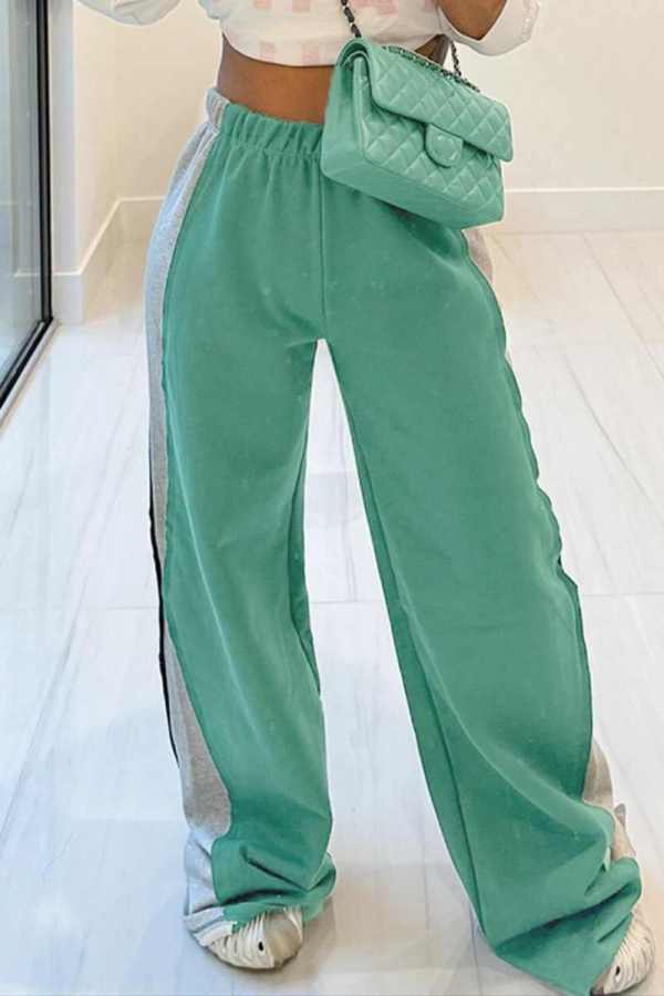 Pantaloni patchwork convenzionali a vita alta regolari a contrasto patchwork casual verde