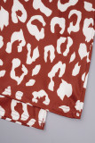 Röd Vit Street Print Tie Dye Patchwork O-hals långärmad två delar (inget bälte)