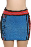 Calças estampadas de posicionamento de cintura baixa regular em retalhos azuis com estampa de rua azul