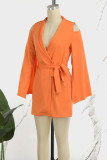 Vestidos casuais laranja sólido rasgado bandagem patchwork com decote em V