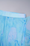 Due pezzi senza maniche con cinturino per spaghetti con cimosa filante patchwork con stampa blu sexy