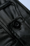 Patchwork uni décontracté noir avec ceinture, grande taille