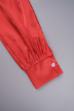 Patchwork sólido elegante vermelho com vestidos retos de cinto
