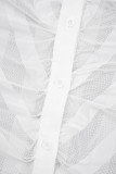Weiße sexy Patchwork-Kleider mit durchsichtigem Umlegekragen und langen Ärmeln