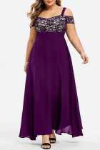 Темно-фиолетовое повседневное однотонное лоскутное длинное платье с открытыми плечами Платья больших размеров