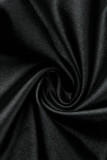 Zwart Casual effen patchwork met riem Grote maat
