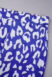 Blau-weißer Straßendruck, Batik-Patchwork, O-Ausschnitt, lange Ärmel, Zweiteiler (ohne Gürtel)