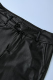 Negro Casual Retazos lisos con cinturón Tallas grandes