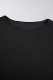 Black Casual Solid Patchwork Draw String Slit O Neck Long Sleeve Two Pieces