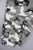 Black Casual Camouflage Print Bandage Patchwork Buttons Regular High Waist Full Print Bottoms