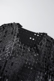 Черные повседневные однотонные платья с длинным рукавом и круглым вырезом больших размеров