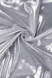 Zilveren sexy effen rugloze vouwjurk met spaghettibandjes en gewikkelde rok