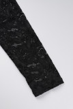 Zwarte sexy effen doorzichtige halve coltrui met lange mouwen en grote maten jurken