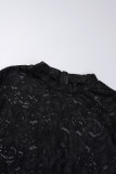 Zwarte sexy effen doorzichtige halve coltrui met lange mouwen en grote maten jurken