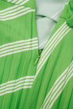 Verde Casual Estampa Frenulum Turndown Collar Vestidos de manga comprida